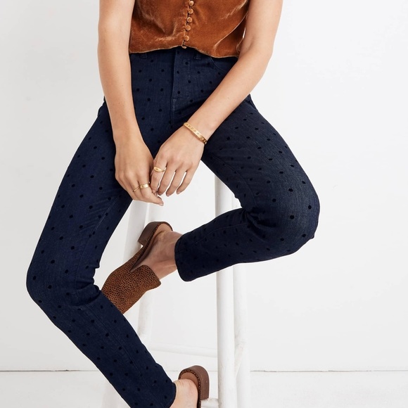 Madewell Denim - Madewell Flocked Dot 9" High Waist Skinny Jeans 25